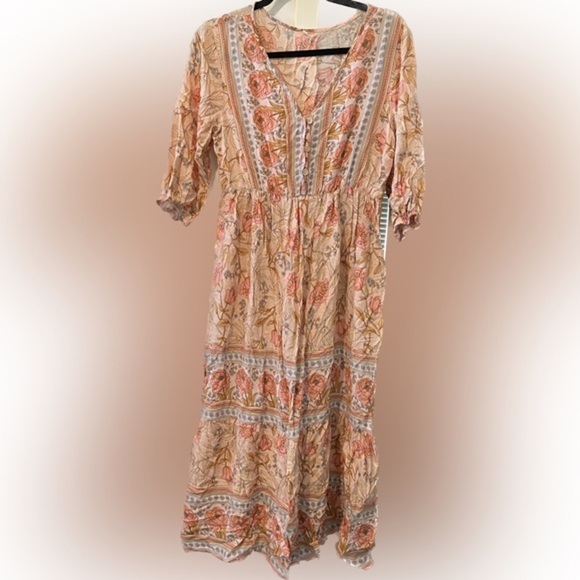 Rocorose Women's Summer Maxi Dresses Beach Floral Boho Dress - Peach Sz Large - Picture 1 of 5